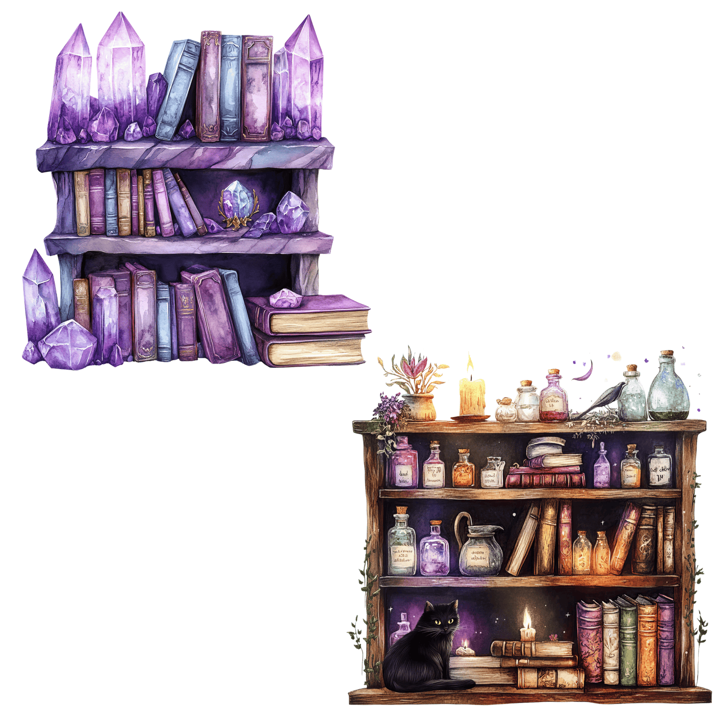 Witchy Bookshelf Clipart – Halloween Book Lover PNG for Magical Projects