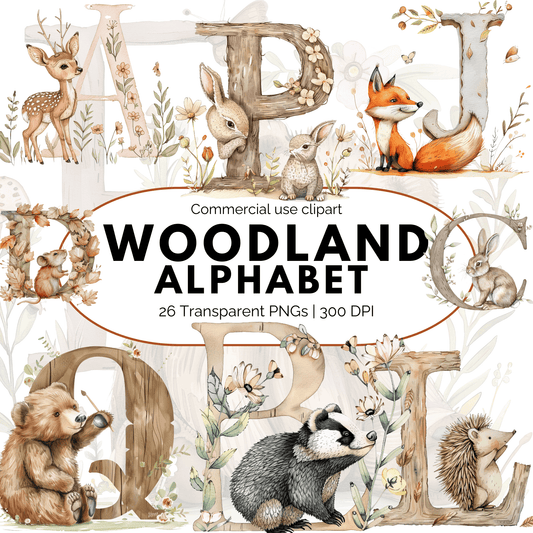 Woodland alphabet letter clipart